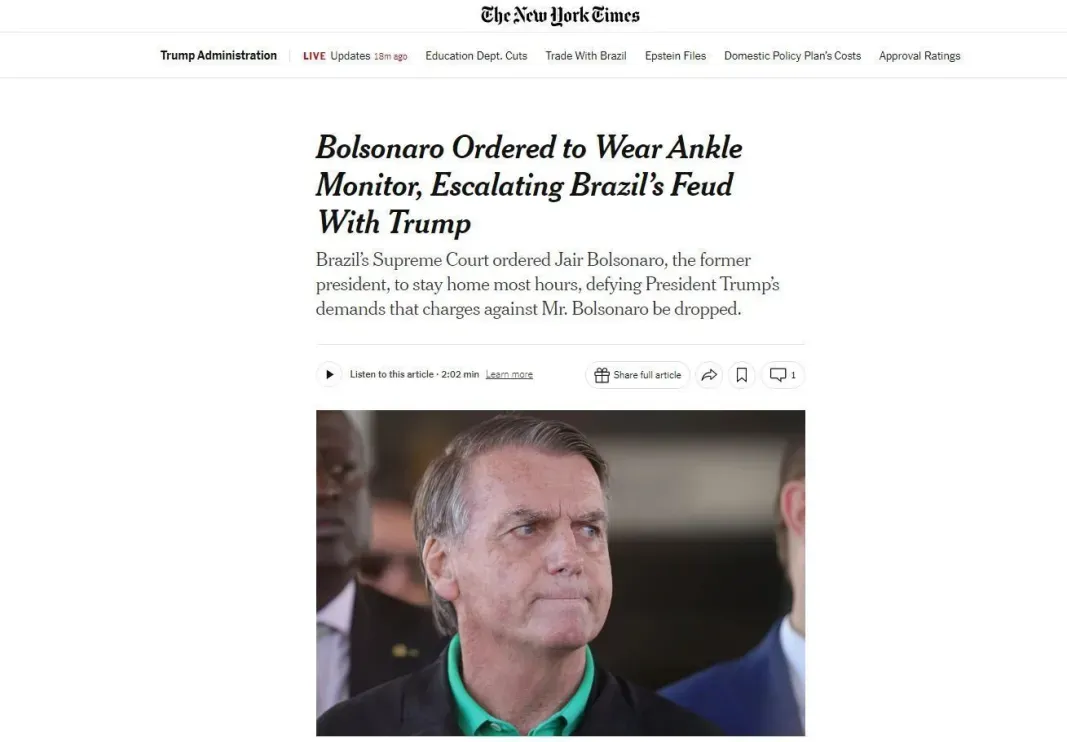 Imprensa internacional repercute operação da PF contra Bolsonaro