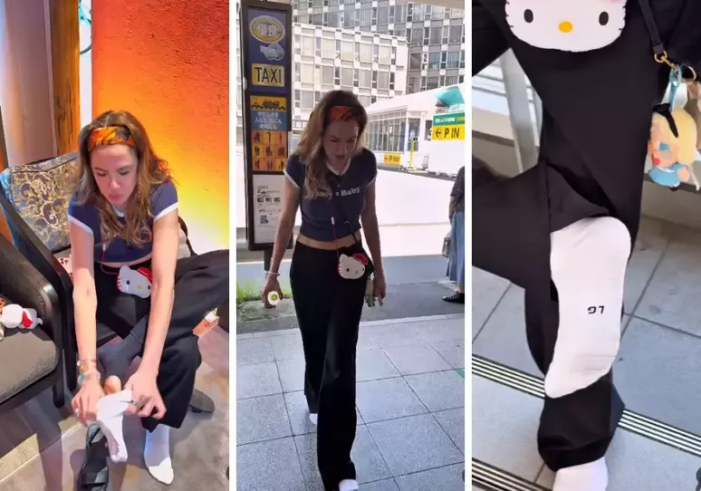 Luciana Gimenez testa limpeza de Tóquio andando de meia na rua; veja resultado