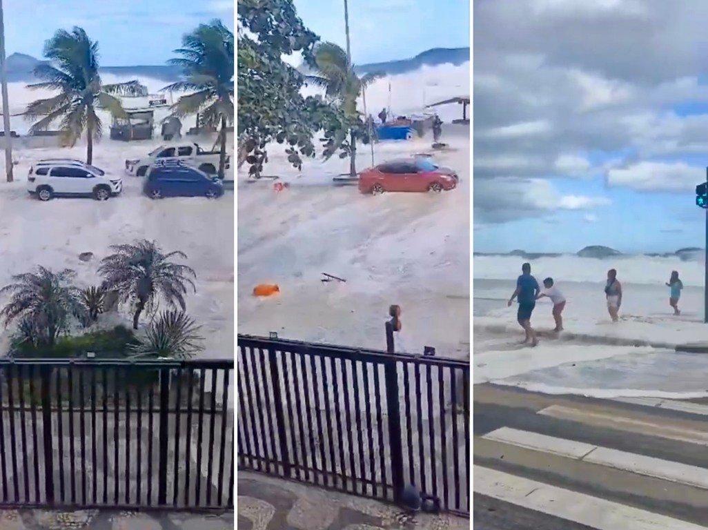 Pelo 2º dia, ressaca avança pelo calçadão na Zona Sul do Rio; FOTOS