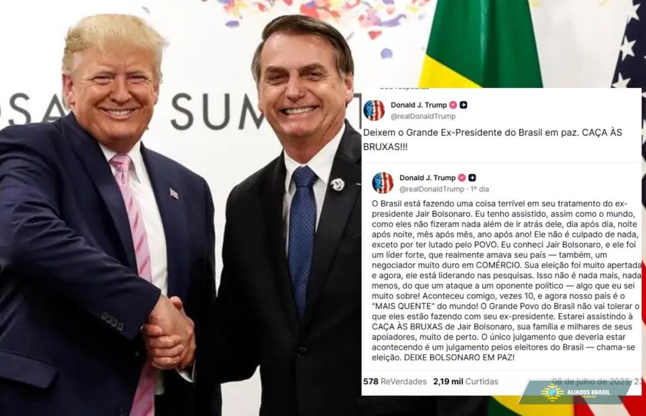 Trump sai em defesa de Bolsonaro mais uma vez: “Caça às bruxas no Brasil”
