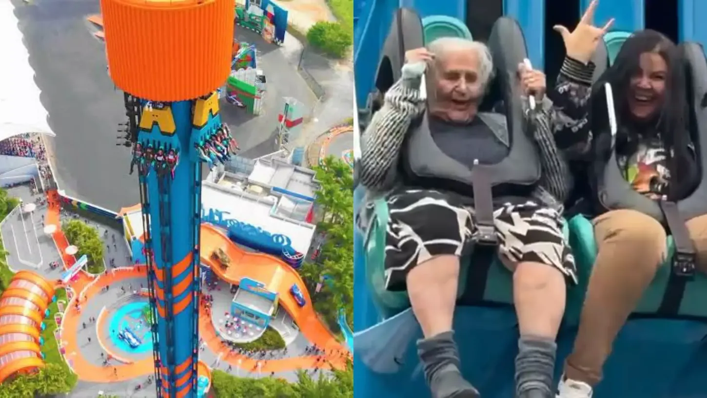 VÍDEO: Idosa de 88 anos realiza sonho e encara torre de queda livre de 100 metros de altura em SC