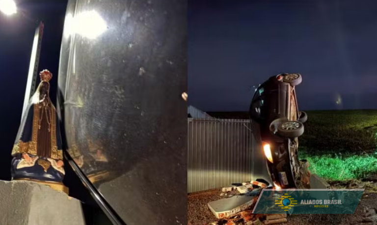 Carro de vereadora capota e ela fica ilesa aos pés de Nossa Senhora Aparecida no Paraná