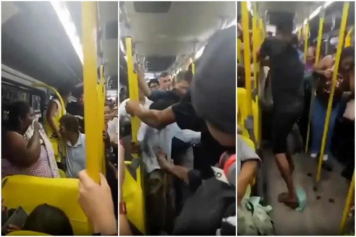 Mulher defeca em ônibus, leva chute e joga fezes em agressor no Rio. Vídeo