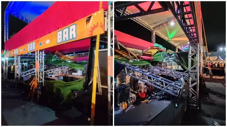 Parte de camarote cai em festival em SC, deixa feridos e paralisa show 