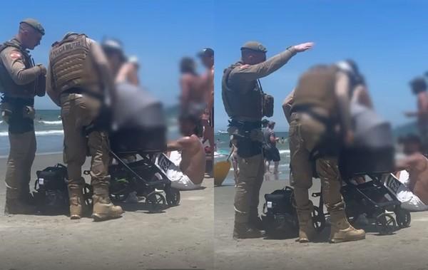 PM orienta casal a tirar bebê do sol durante dia de praia com sensação de 41°C em Balneário Camboriú; VÍDEO