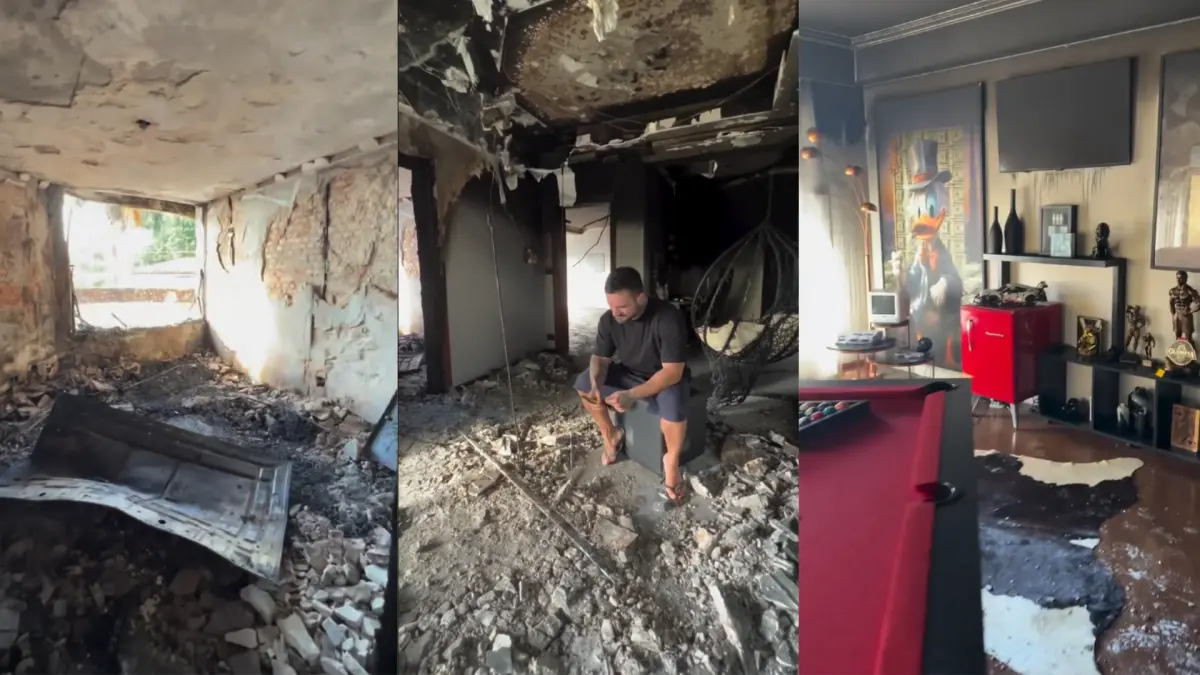 Vídeo: casa de lutador pega fogo em SP e casal precisa pular do 2º andar