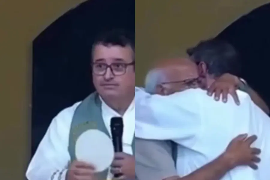 Vídeo de idoso abraçando padre após morte do neto comove web: assista