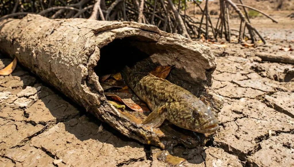 O peixe que vive fora d’água e se esconde em troncos secos nos manguezais