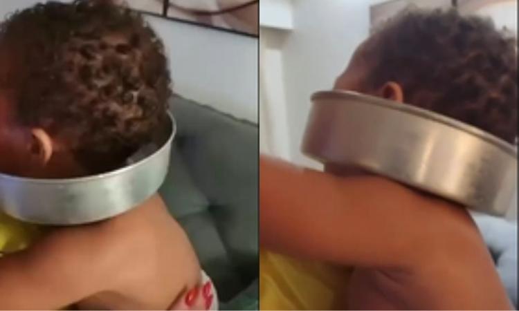 Criança prende cabeça em forma de bolo e precisa de bombeiros para remover; veja vídeo