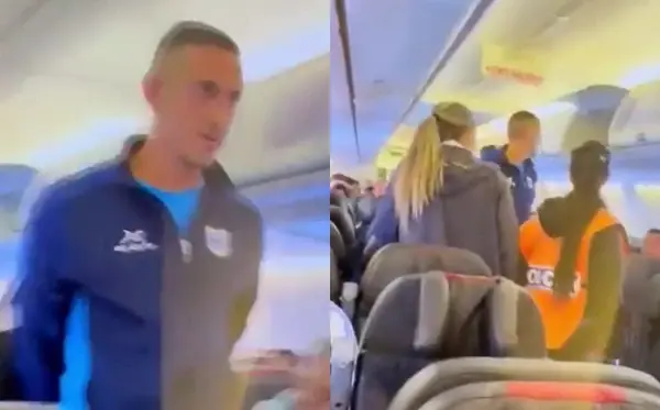 Jogador de futebol é preso por gritar 'bomba' dentro de avião e sai algemado de aeronave; VÍDEO