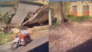 VÍDEO: Motociclista escapa por pouco de desabamento de muro no interior do Piauí