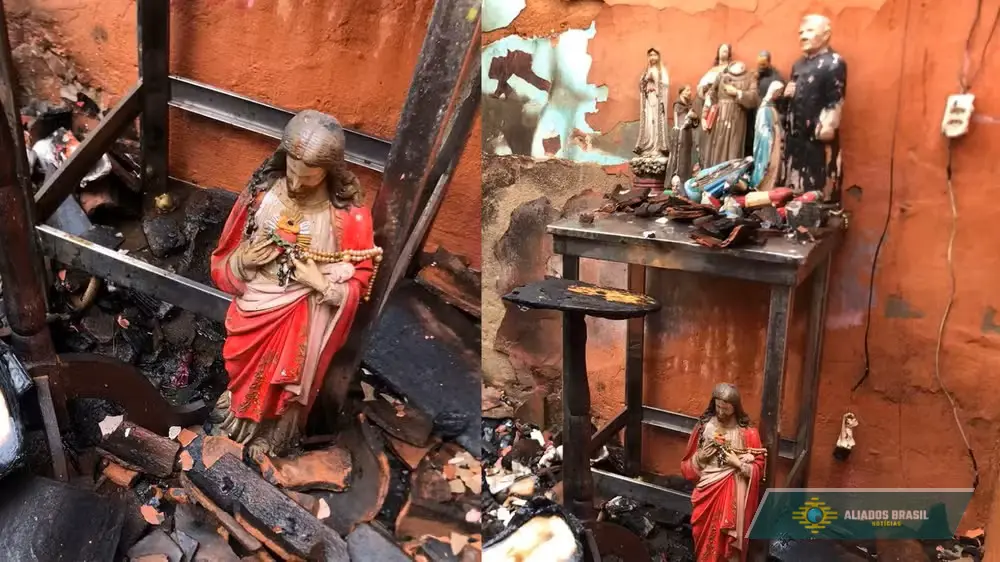 Altar religioso e imagem de Jesus resistem a incêndio em casa
