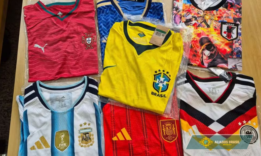 Carga de 22 toneladas com 120 mil camisas falsas é apreendida no Porto de Santos