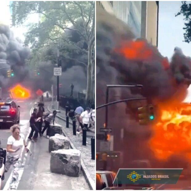 Carro explode na Wall Street, uma das principais avenidas de Nova York, e causa pânico; veja vídeo
