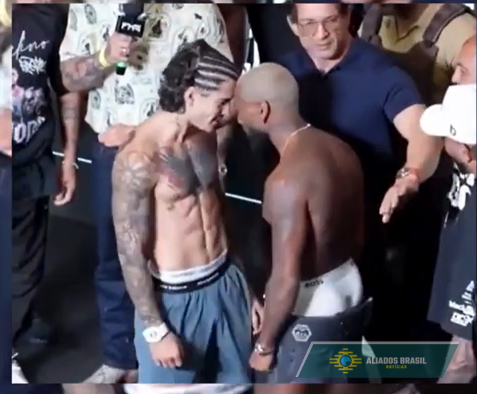 Encarada violenta: Nego do Borel dá soco em MC Biel durante pesagem do Fight Music Show