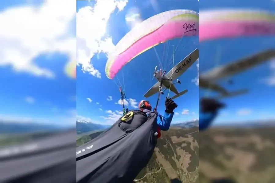 Parapentista sobrevive após colisão com avião durante voo. Veja vídeo