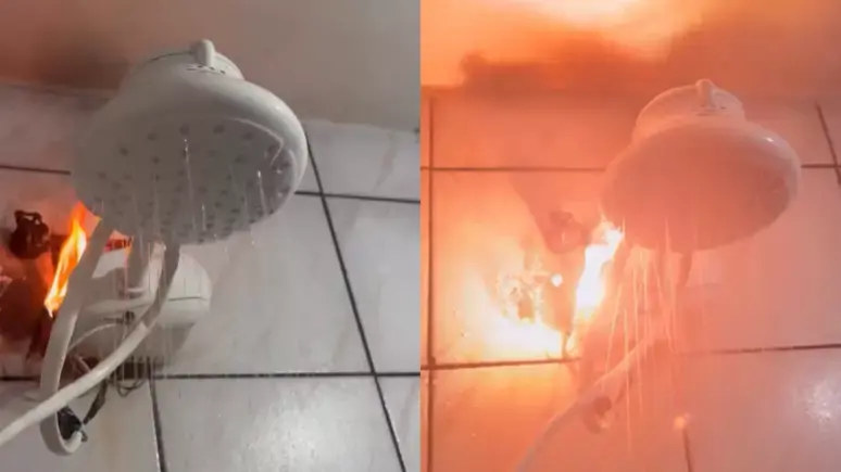 Vídeo de chuveiro elétrico pegando fogo viraliza; saiba o que fazer para isso não acontecer