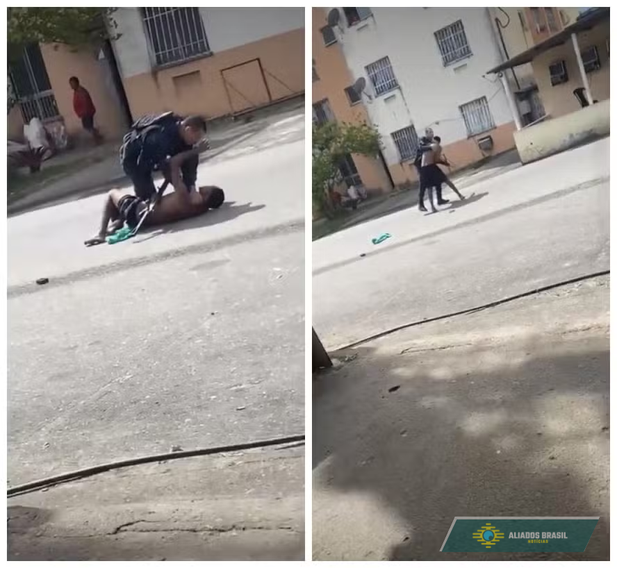 VÍDEO: Suspeito dispara fuzil de policial durante luta no meio da rua