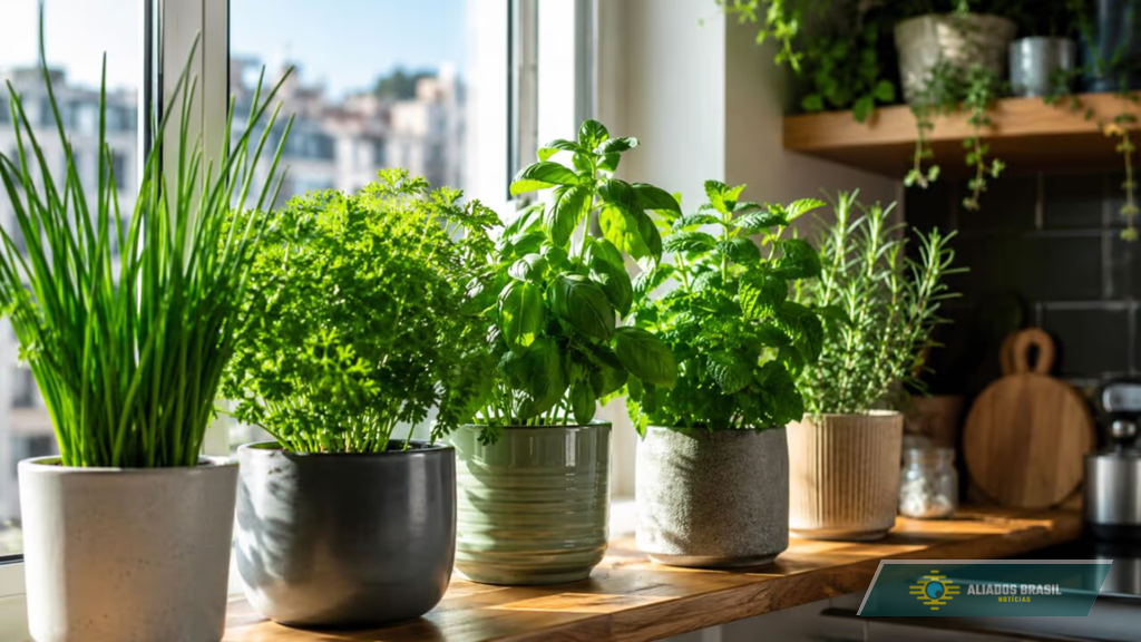 Cultivar temperos em casa mesmo sem quintal é possível com vasos certos, boa claridade e um truque simples para evitar que as mudas morram