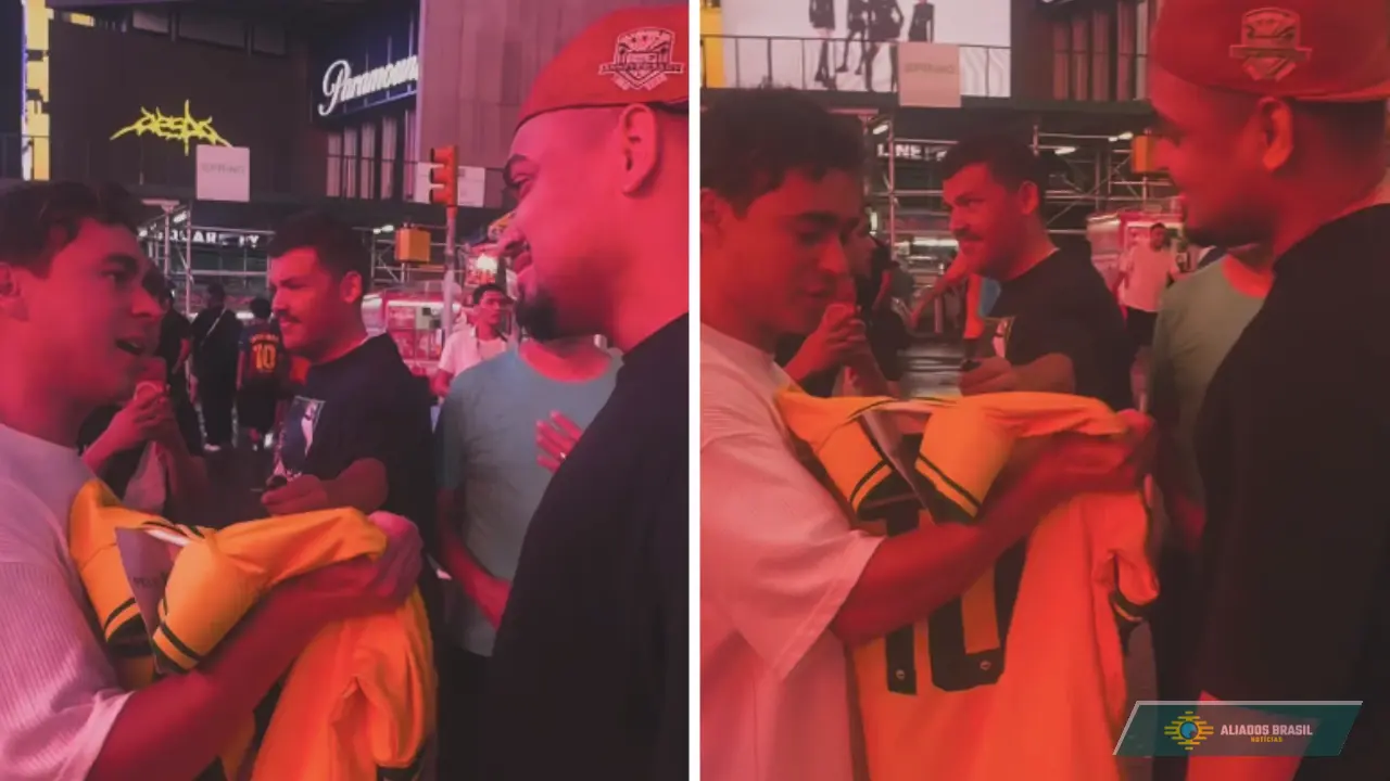 Em Nova Iorque, Nikolas ganha camisa do neto de Pelé; vídeo!
