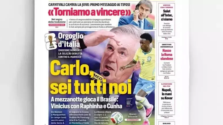 Itália fora da Copa do Mundo faz jornal italiano torcer pelo Brasil: ‘Carlo, você representa todos nós’  