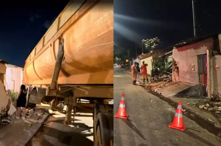 Desgovernado, caminhão de Amado Batista desce rua de ré e atinge imóveis em Goiânia