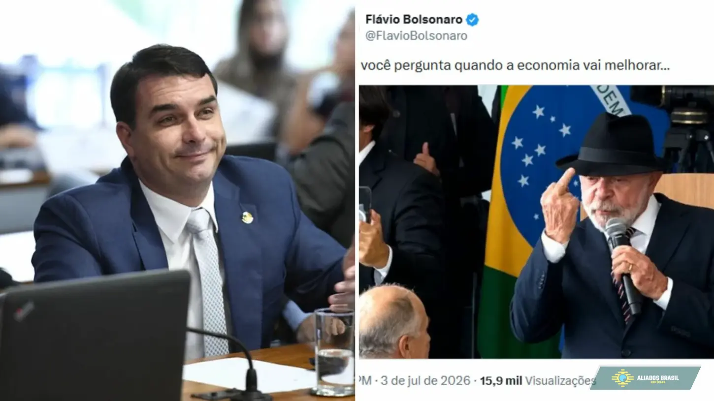 Flávio faz memes com foto de Lula mostrando o dedo do meio