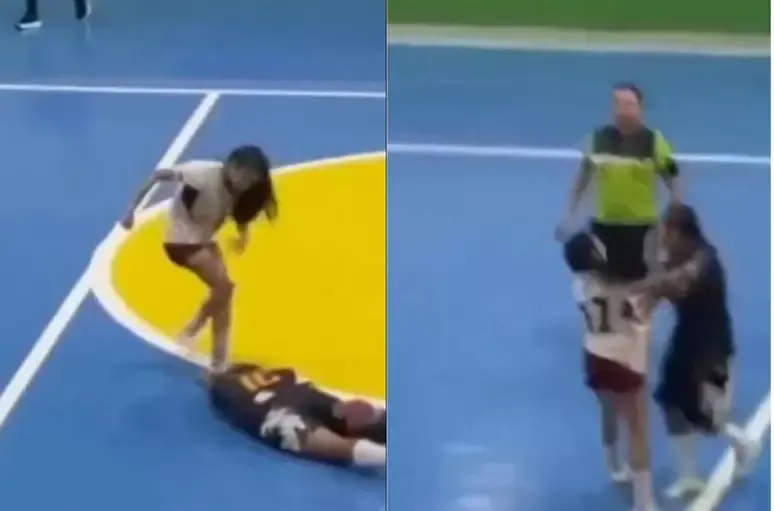  VÍDEO CHOCANTE: Jogadora chuta duas vezes a cabeça de adversária caída em jogo de futsal no CE