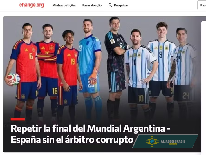 Petição com mais de 63 mil assinaturas pede que final da Copa entre Argentina e Espanha seja jogada novamente