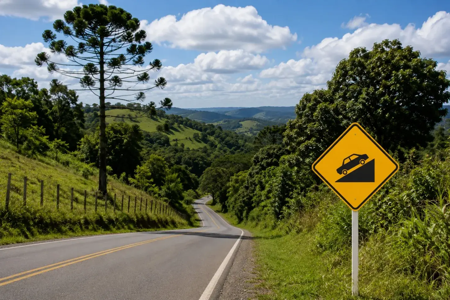 Placa de trânsito com carro em uma ladeira: o que significa