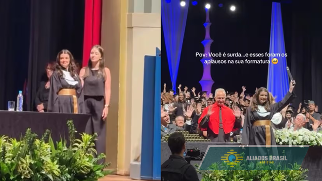 VÍDEO: Formanda surda se emociona ao receber aplausos em Libras durante formatura na FURB em Blumenau