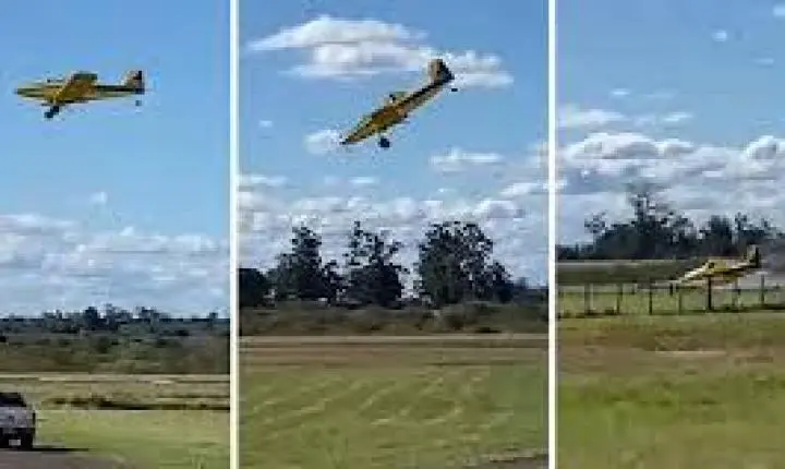 Avião agrícola faz pouso de emergência no RS; assista ao momento do impacto 