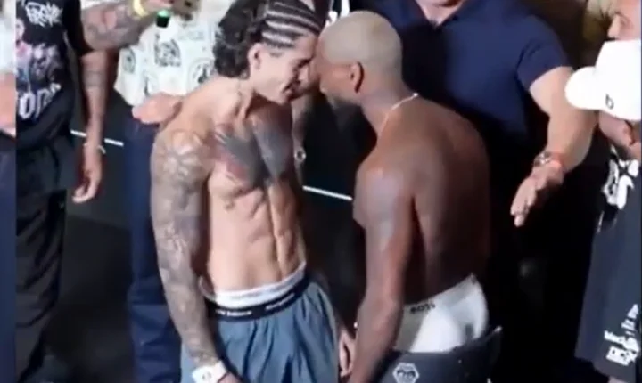 Encarada violenta: Nego do Borel dá soco em MC Biel durante pesagem do Fight Music Show