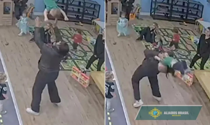 IMAGENS FORTES: Menino sofre lesão cerebral após cair ao ser jogado para o alto por funcionária de parquinho infantil