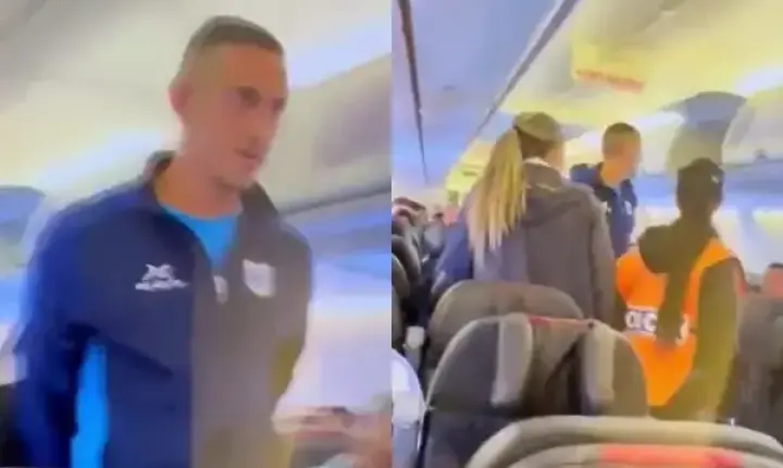 Jogador de futebol é preso por gritar 'bomba' dentro de avião e sai algemado de aeronave; VÍDEO