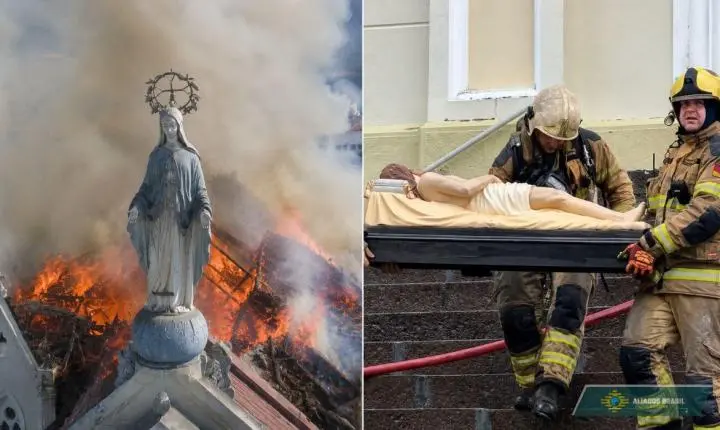 ‘Milagre’: imagem de Jesus Cristo é encontrada intacta após incêndio destruir igreja centenária no RS. Veja as imagens