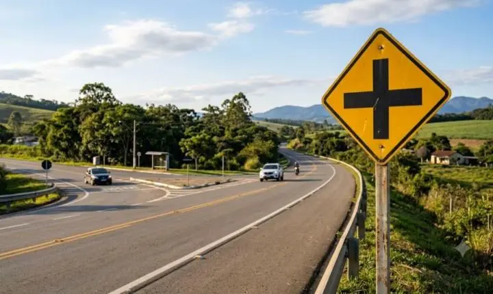 O que significa a placa de trânsito com uma cruz preta sobre fundo amarelo e por que ela é importante?