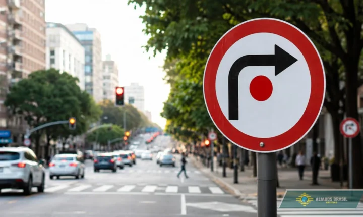 O que significa a placa de trânsito que tem uma seta à direita e um ponto vermelho sobre fundo branco?