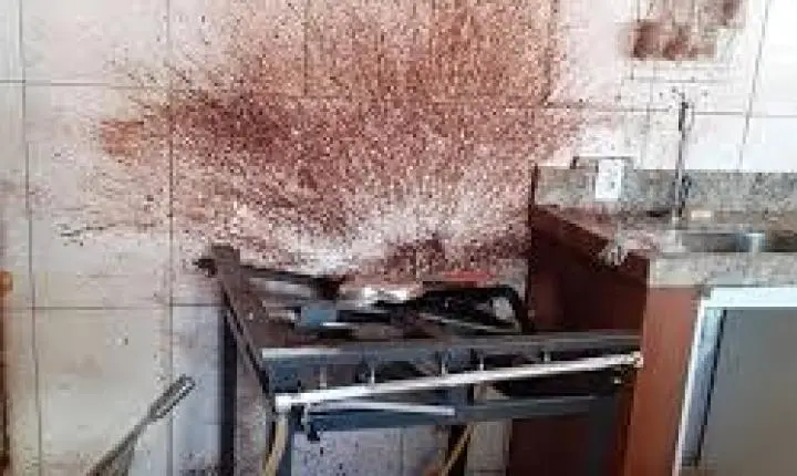 Panela de pressão explode e fere mulher. Video