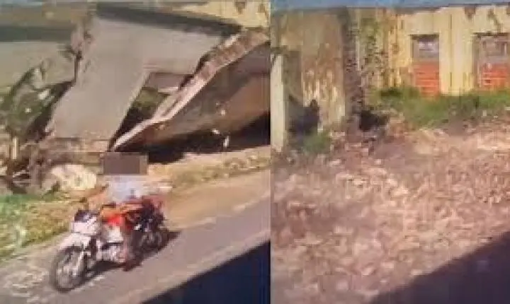VÍDEO: Motociclista escapa por pouco de desabamento de muro no interior do Piauí