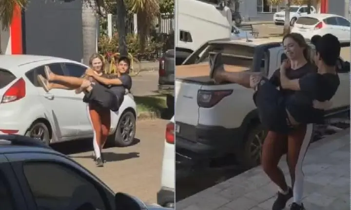 Vídeo viral: mulher surpreende ao carregar o marido no colo após ele quebrar o pé